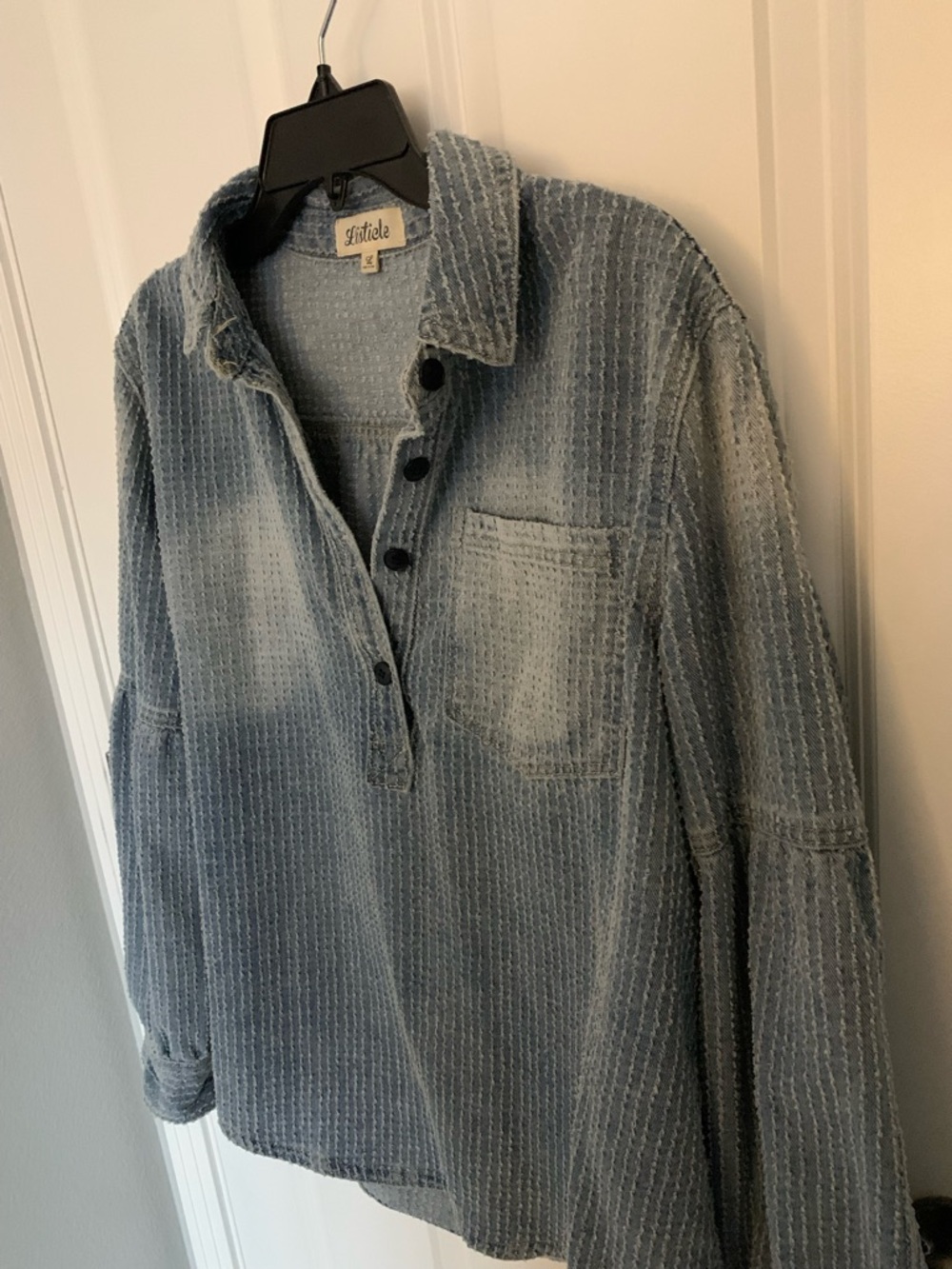 Blue Washed Ribbed Pullover Shirt - Picture 2 of 8